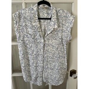 Blue White Floral Button Up Shirt Women's Medium New